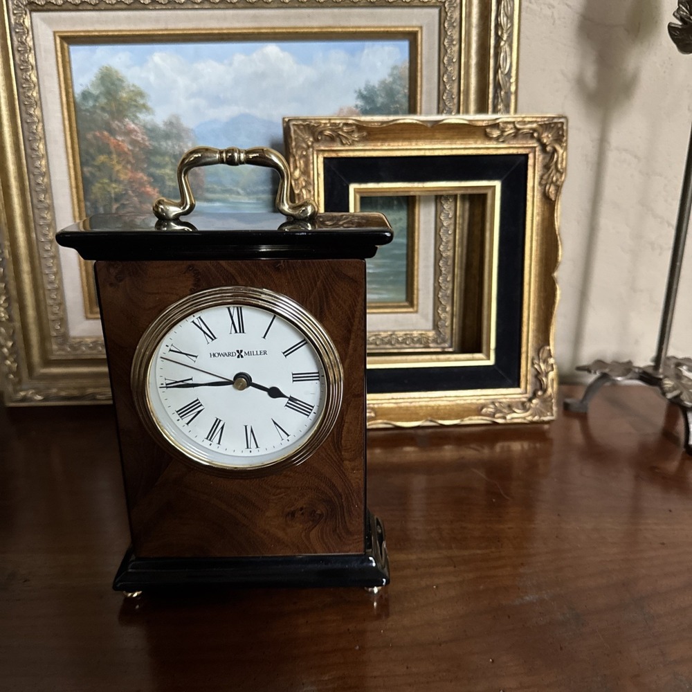 Howard Miller "Berkley" Desk Clock Model 645-577, Walnut Piano Gloss Finish
